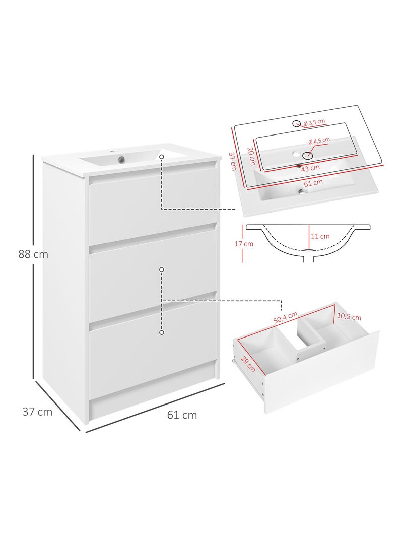 Meuble sous-vasque 2 tiroirs avec vasque blanc laqué Blanc Blanc - Kiabi