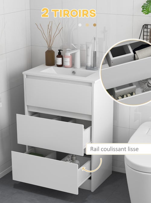 Meuble sous-vasque 2 tiroirs avec vasque blanc laqué - Kiabi