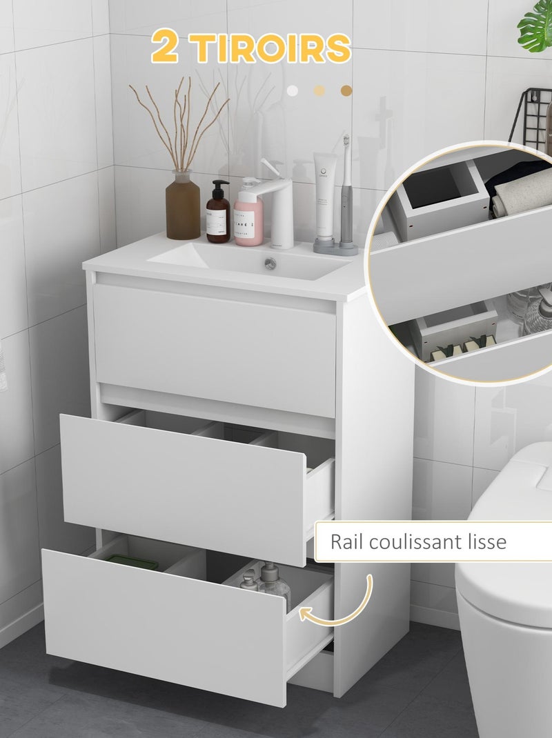 Meuble sous-vasque 2 tiroirs avec vasque blanc laqué Blanc Blanc - Kiabi