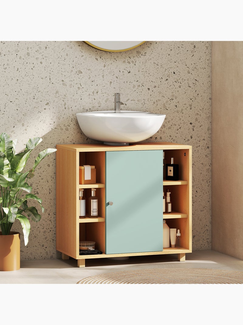 Meuble sous vasque 6 niches porte étagère effet bois vert d'eau Vert - Kiabi