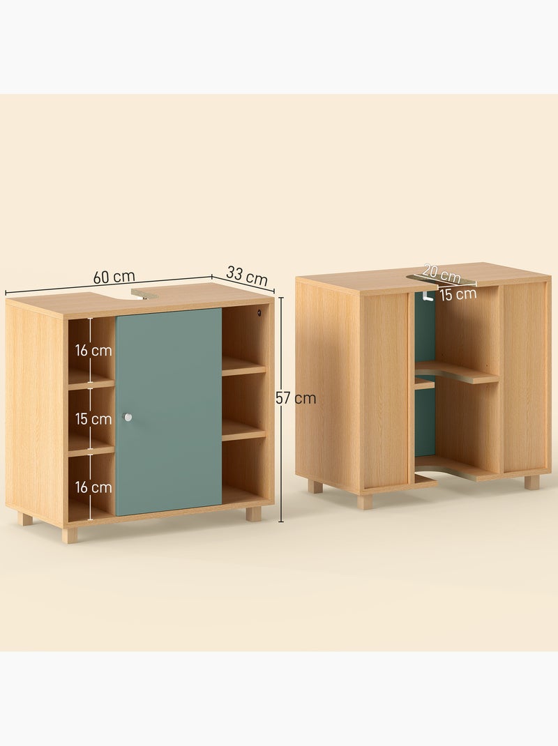 Meuble sous vasque 6 niches porte étagère effet bois vert d'eau Vert - Kiabi