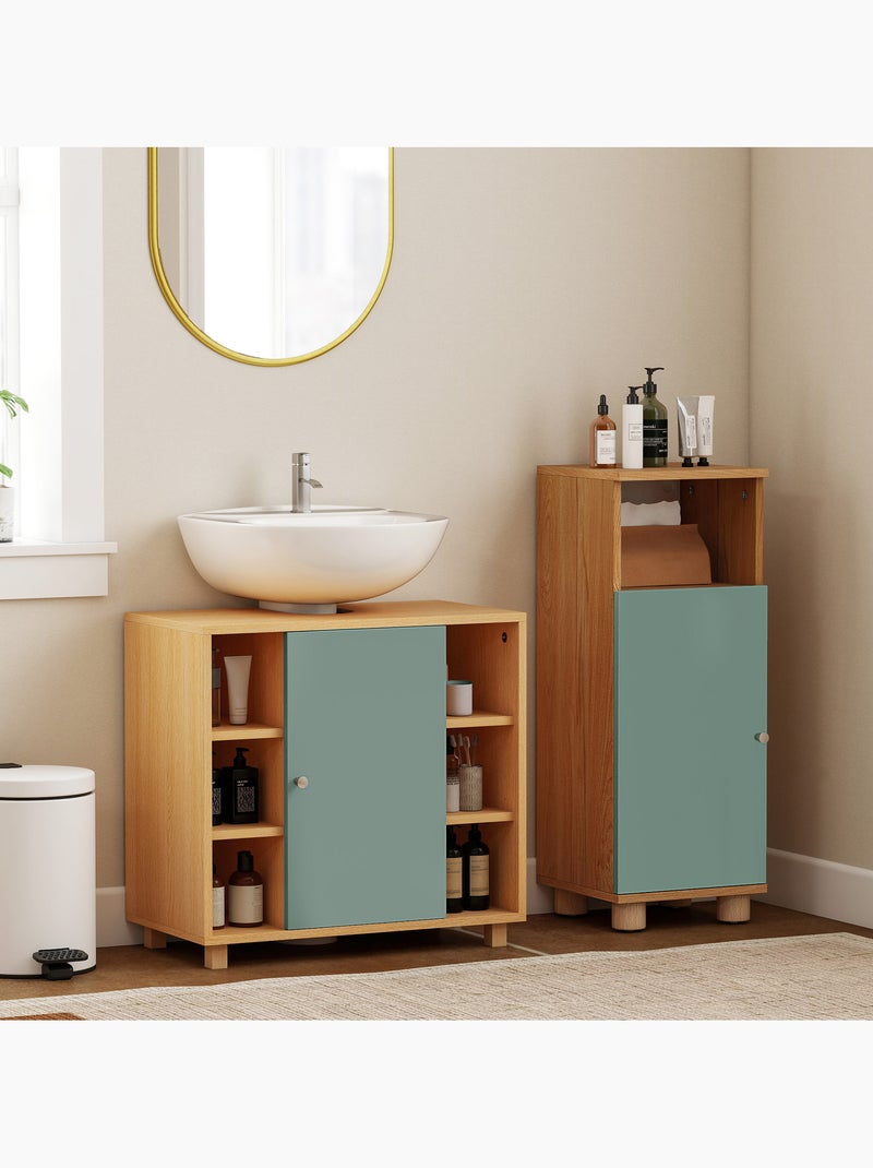 Meuble sous vasque 6 niches porte étagère effet bois vert d'eau Vert - Kiabi