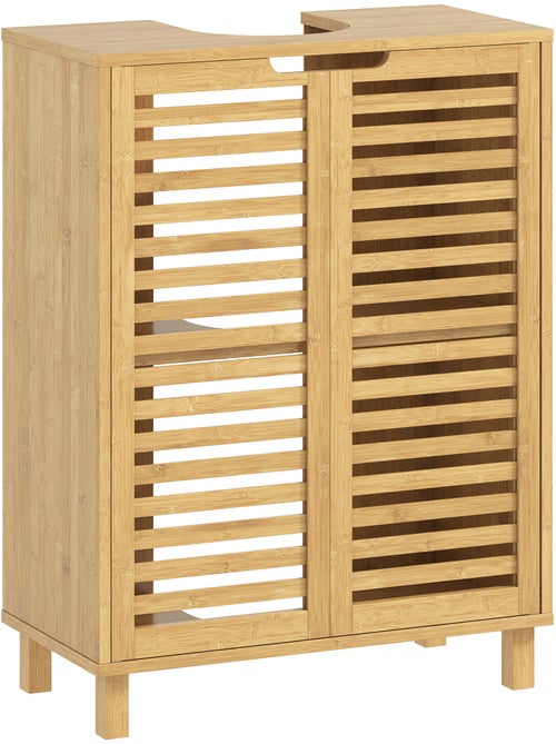 Meuble sous vasque bambou 2 portes étagère - Kiabi