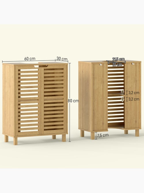 Meuble sous vasque bambou 2 portes étagère - Kiabi