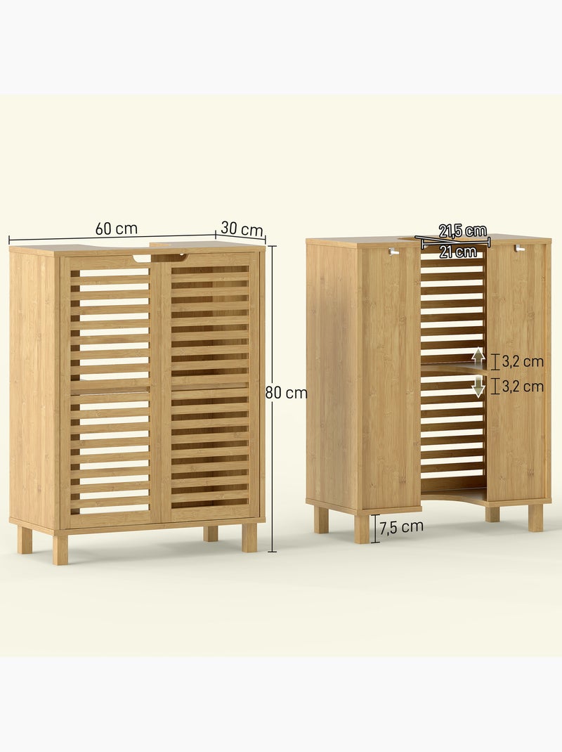 Meuble sous vasque bambou 2 portes étagère Beige - Kiabi