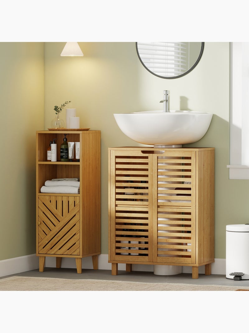 Meuble sous vasque bambou 2 portes étagère Beige - Kiabi
