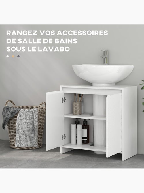 Meuble sous vasque design contemporain 2 portes étagère blanc - Kiabi