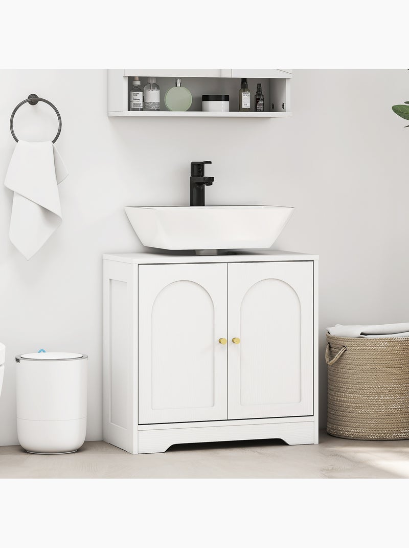 Meuble sous vasque design effet bois blanc poignées métal doré Blanc Blanc - Kiabi