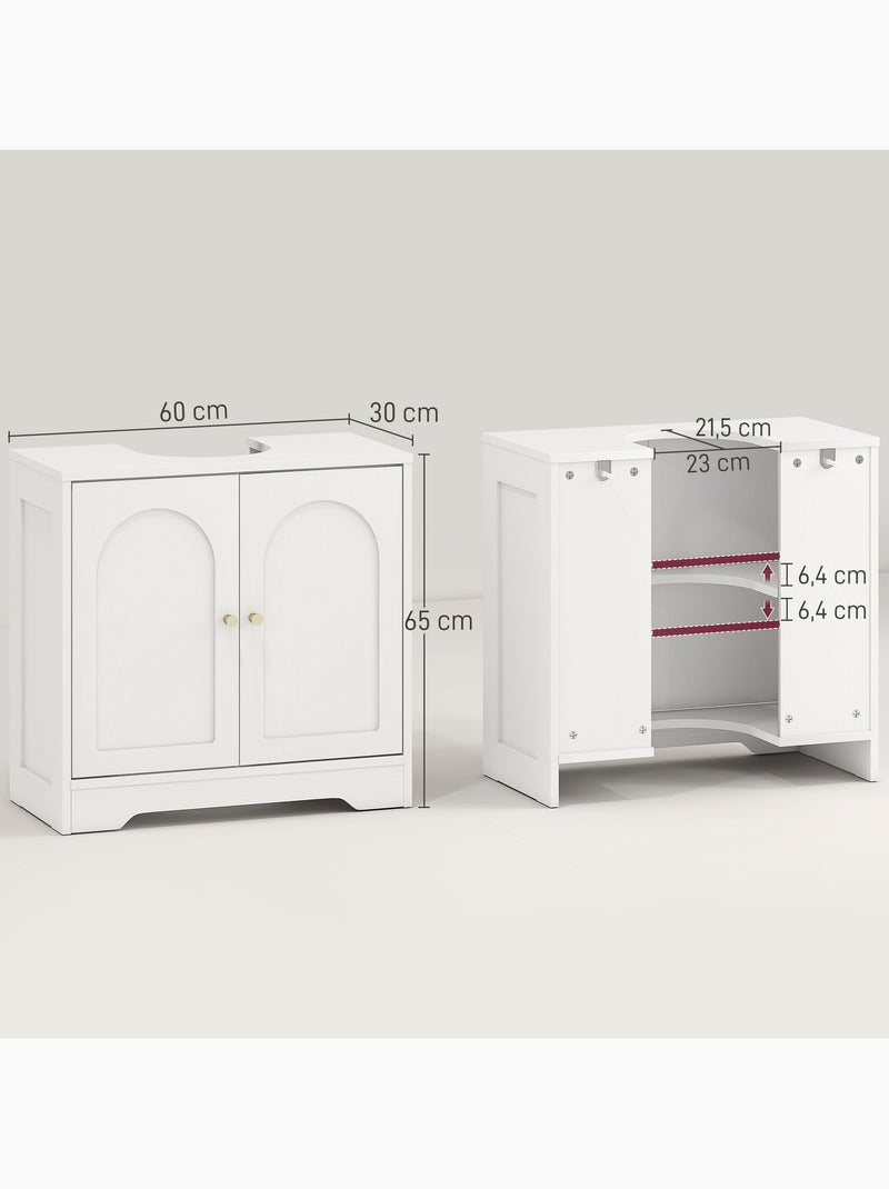 Meuble sous vasque design effet bois blanc poignées métal doré Blanc Blanc - Kiabi