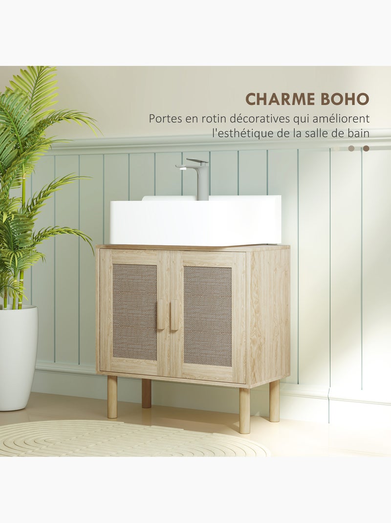 Meuble sous vasque style bohème - 2 portes, étagère - effet rotin bois clair Beige - Kiabi