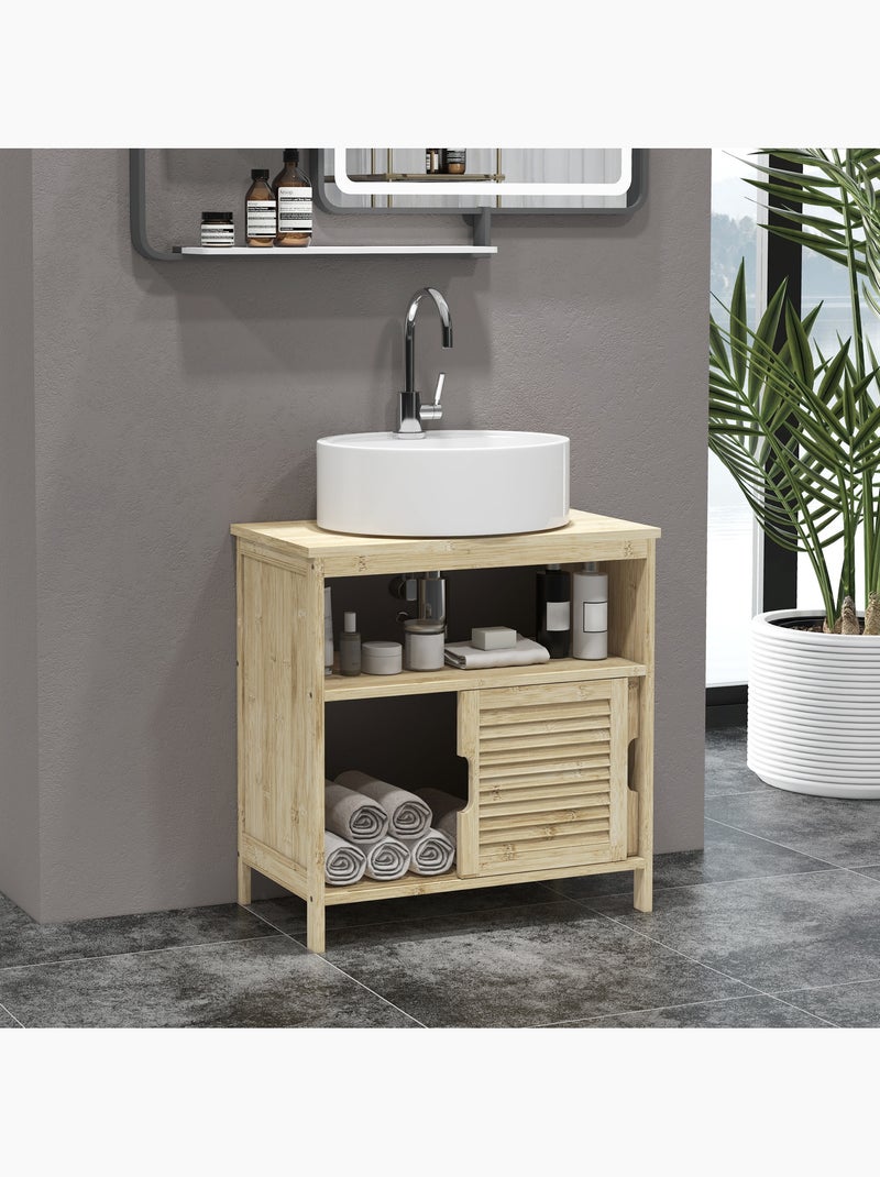 Meuble sous vasque style cosy naturel - 2 portes coulissantes - bambou verni Beige - Kiabi
