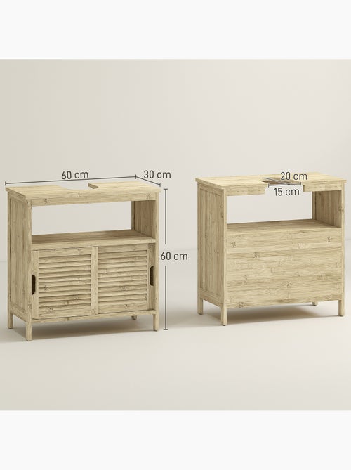 Meuble sous vasque style cosy naturel - 2 portes coulissantes - bambou verni - Kiabi