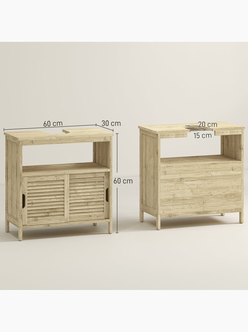 Meuble sous vasque style cosy naturel - 2 portes coulissantes - bambou verni Beige - Kiabi