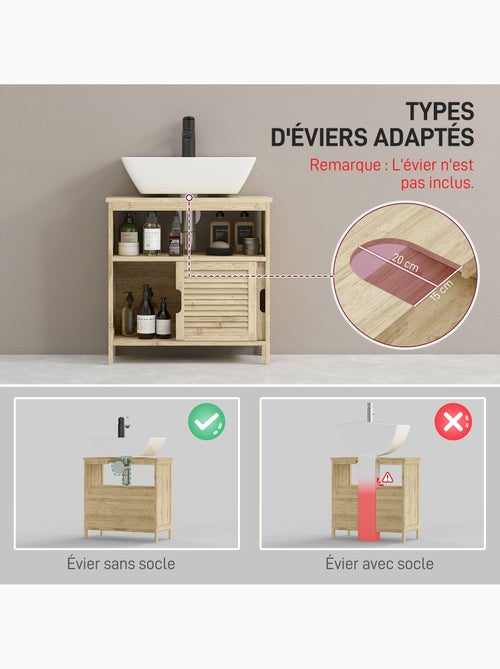 Meuble sous vasque style cosy naturel - 2 portes coulissantes - bambou verni - Kiabi