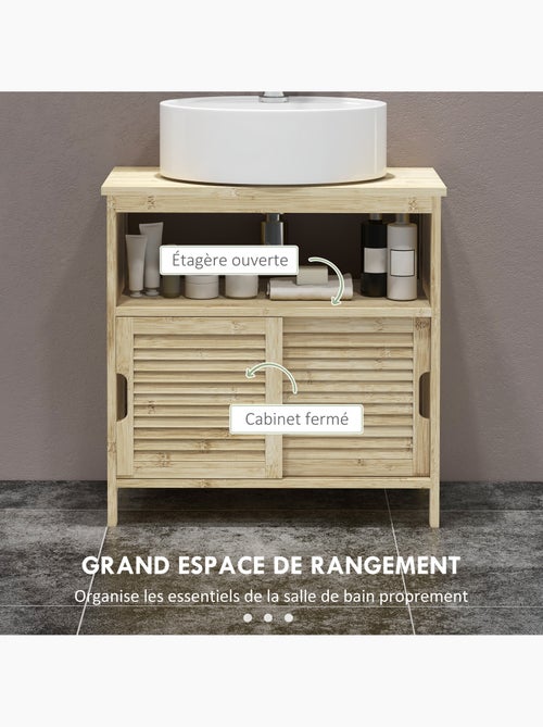 Meuble sous vasque style cosy naturel - 2 portes coulissantes - bambou verni - Kiabi