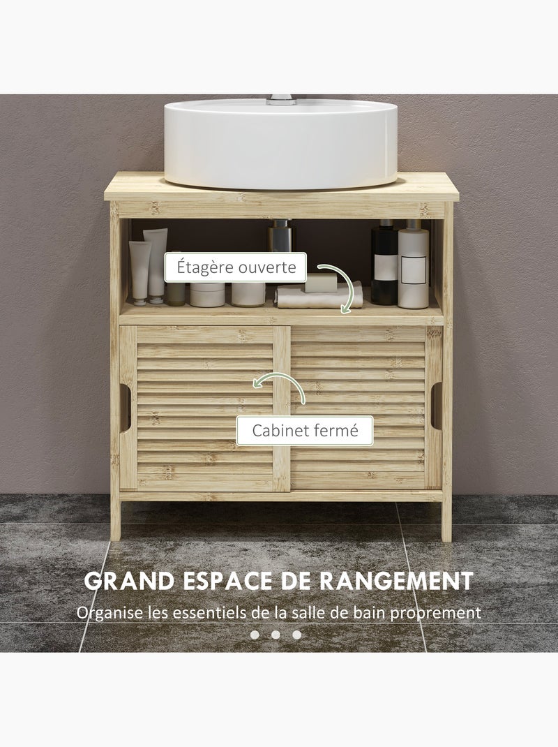 Meuble sous vasque style cosy naturel - 2 portes coulissantes - bambou verni Beige - Kiabi