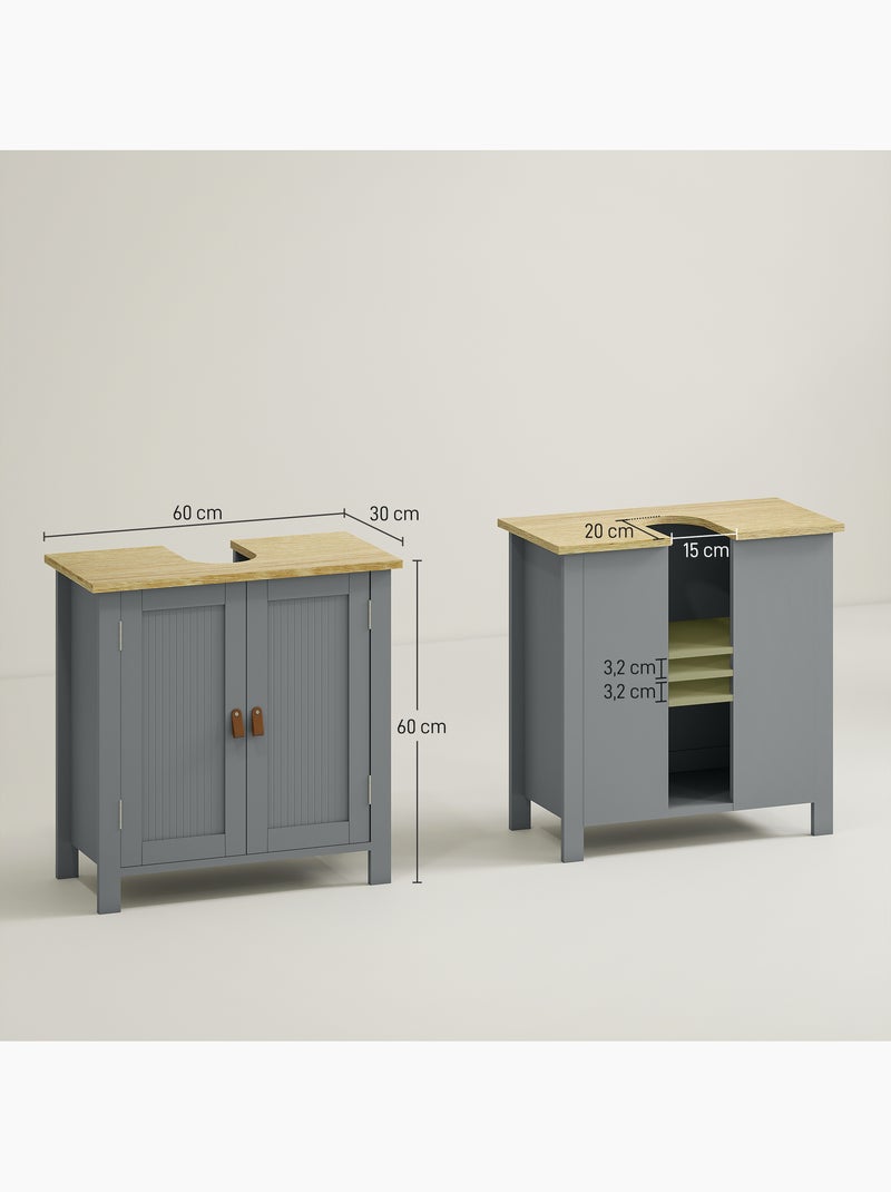 Meuble sous-vasque sur pied 2 portes étagère réglable Gris - Kiabi