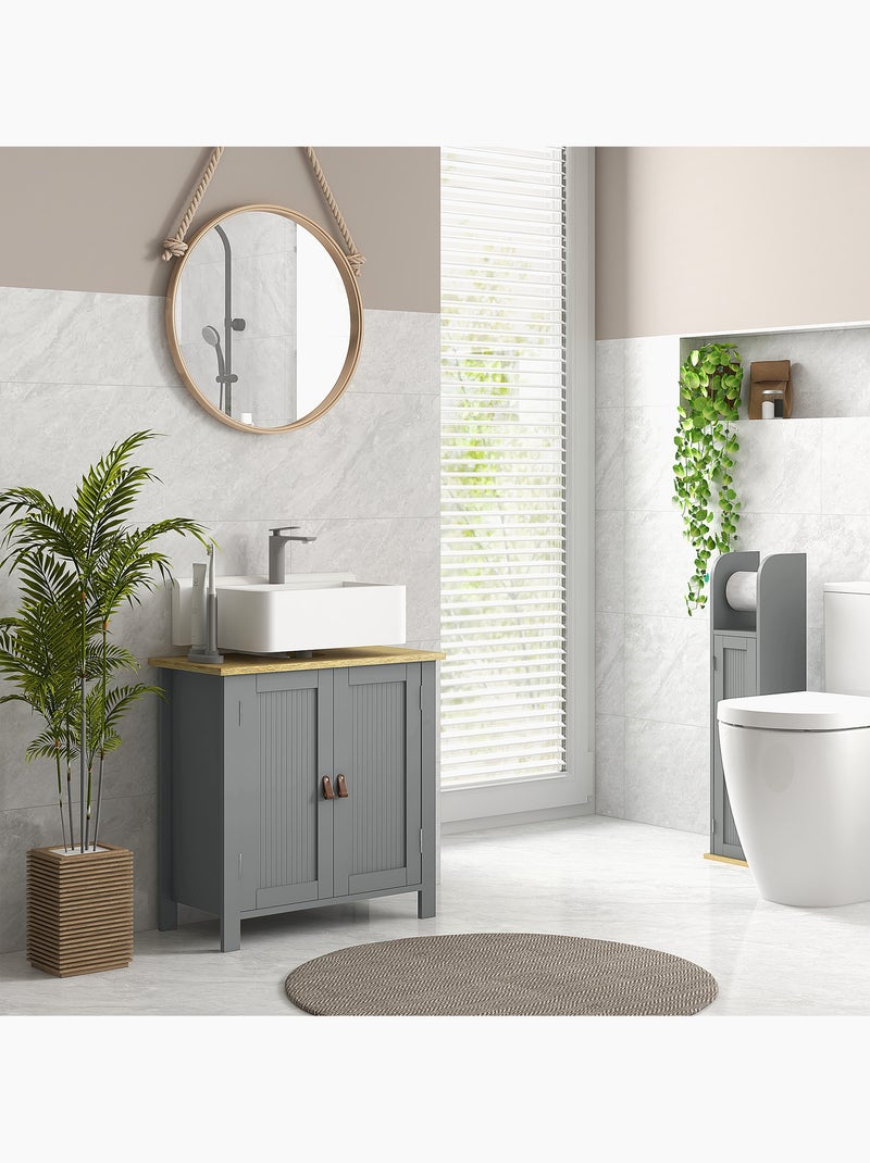 Meuble sous-vasque sur pied 2 portes étagère réglable Gris - Kiabi