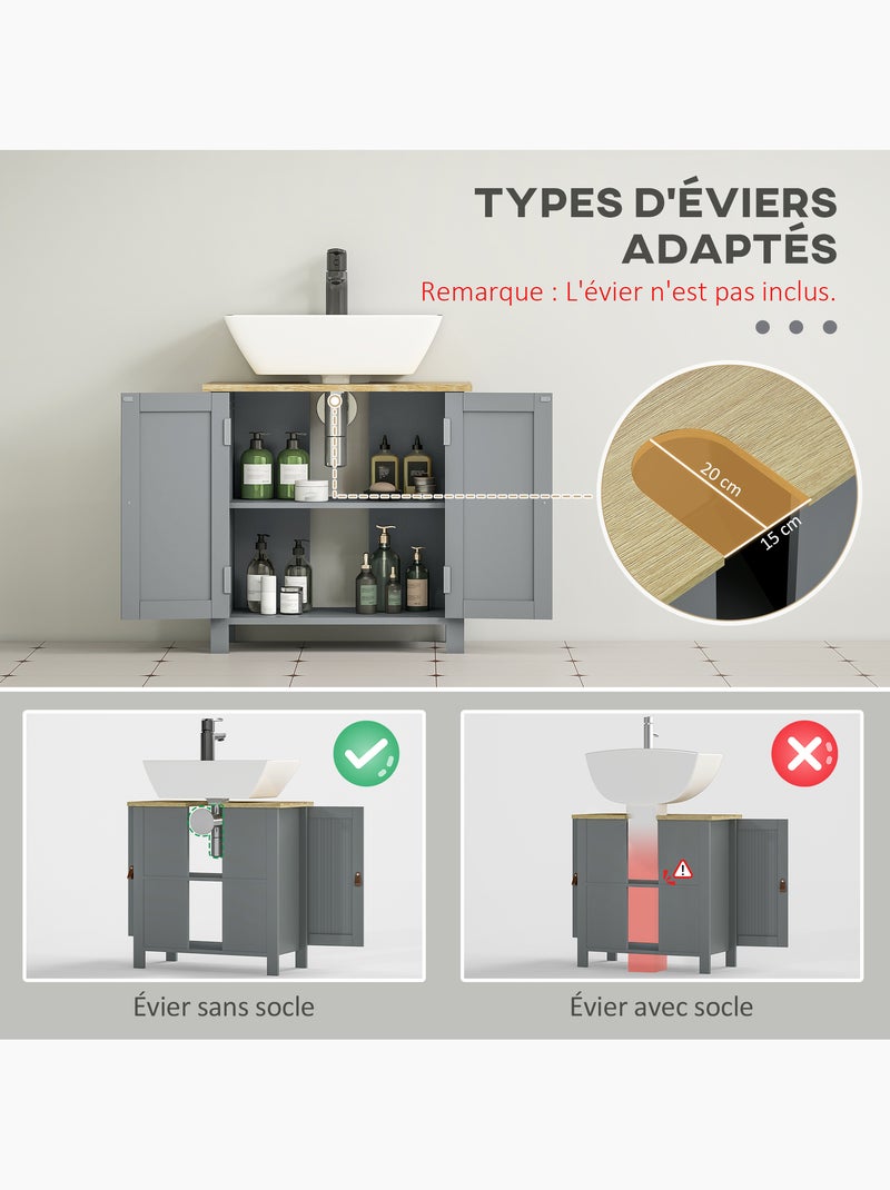 Meuble sous-vasque sur pied 2 portes étagère réglable Gris - Kiabi