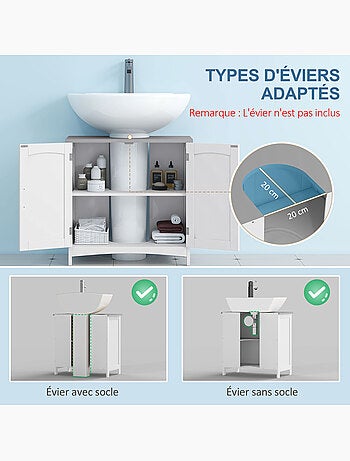 Meuble sous vasque sur pied 2 portes étagères