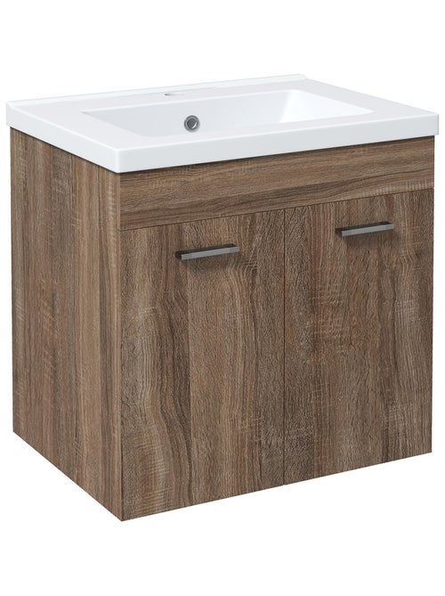Meuble sous-vasque suspendu avec vasque aspect bois - Kiabi