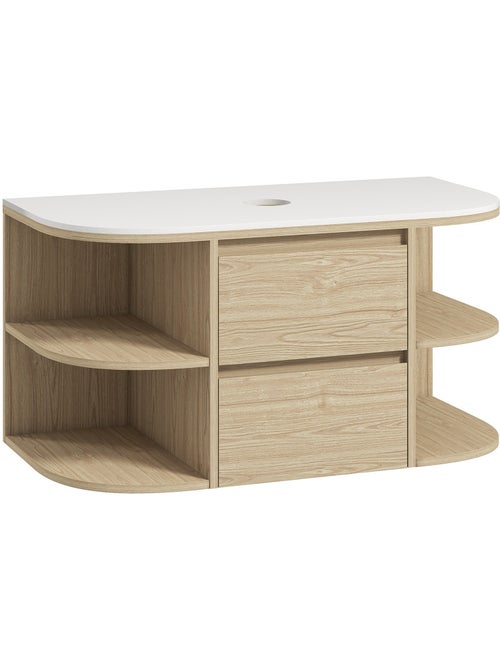 Meuble sous vasque suspendu design tiroirs étagères - dim. 90l x 45p x 46h cm - effet bois clair - Kiabi
