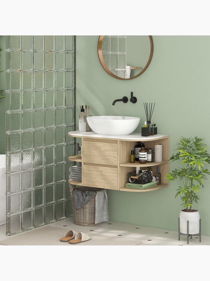 Meuble sous vasque suspendu design tiroirs étagères - dim. 90l x 45p x 46h cm - effet bois clair Marron - Kiabi