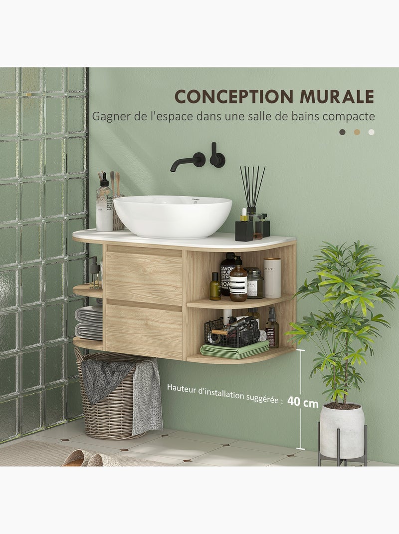Meuble sous vasque suspendu design tiroirs étagères - dim. 90l x 45p x 46h cm - effet bois clair Marron - Kiabi
