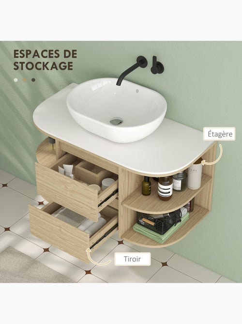 Meuble sous vasque suspendu design tiroirs étagères - dim. 90l x 45p x 46h cm - effet bois clair - Kiabi