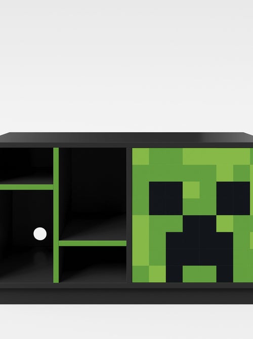 Meuble TV avec LED et passage de câbles - 4 niches et porte 'Roba' - Minecraft - Kiabi