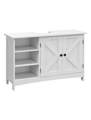 Meuble vasque 2 portes croisillon étagère 3 niches blanc