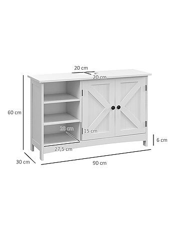 Meuble vasque 2 portes croisillon étagère 3 niches blanc