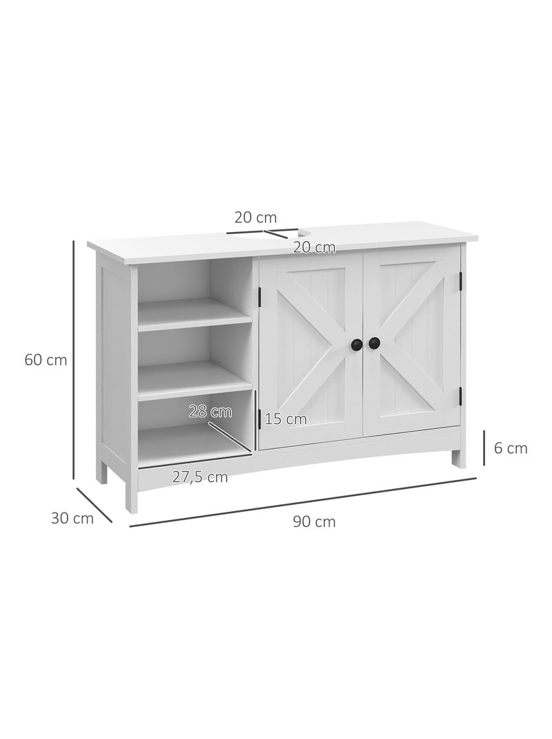 Meuble vasque 2 portes croisillon étagère 3 niches blanc Blanc Blanc - Kiabi