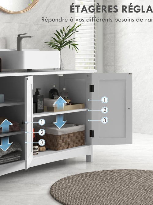Meuble vasque 2 portes croisillon étagère 3 niches blanc - Kiabi