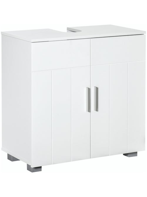 Meuble vasque 2 portes rainurées 2 étagères blanc - Kiabi