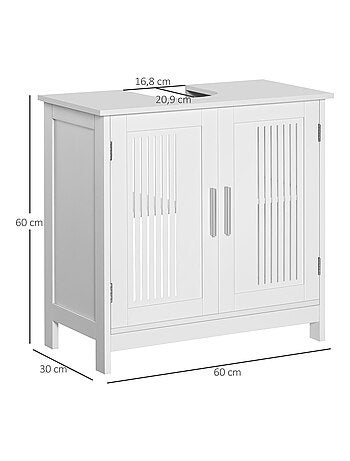 Meuble vasque 2 portes rainurées avec étagère blanc