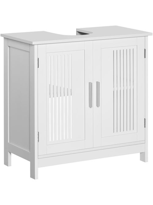 Meuble vasque 2 portes rainurées avec étagère blanc - Kiabi