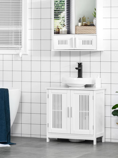 Meuble vasque 2 portes rainurées avec étagère blanc - Kiabi