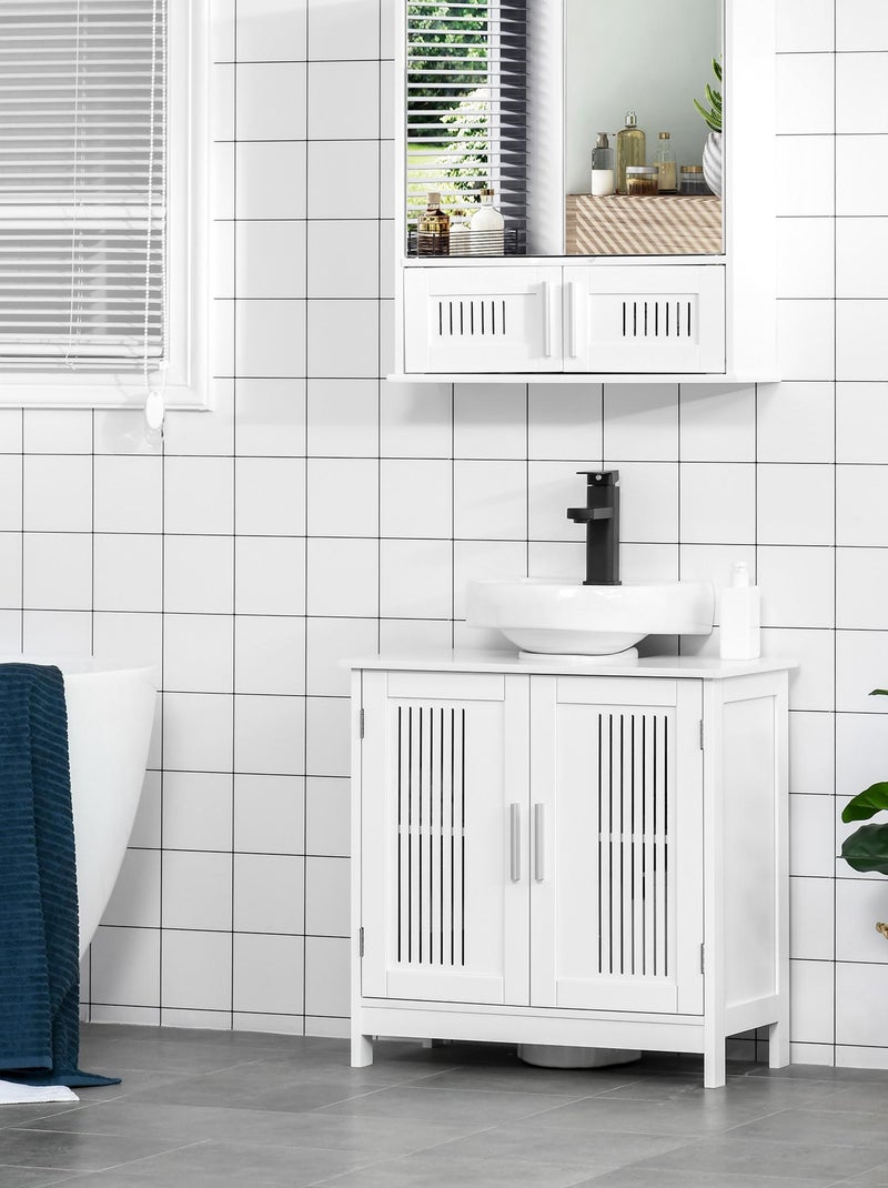 Meuble vasque 2 portes rainurées avec étagère blanc Blanc Blanc - Kiabi