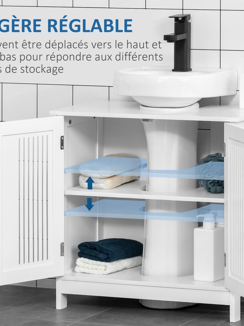 Meuble vasque 2 portes rainurées avec étagère blanc Blanc Blanc - Kiabi