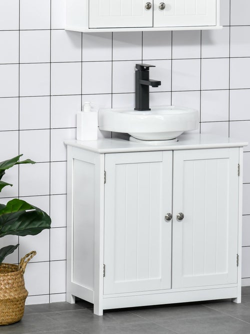 Meuble vasque 2 portes rainurées avec étagère - Kiabi