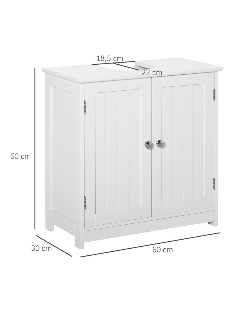Meuble vasque 2 portes rainurées avec étagère Blanc Blanc - Kiabi