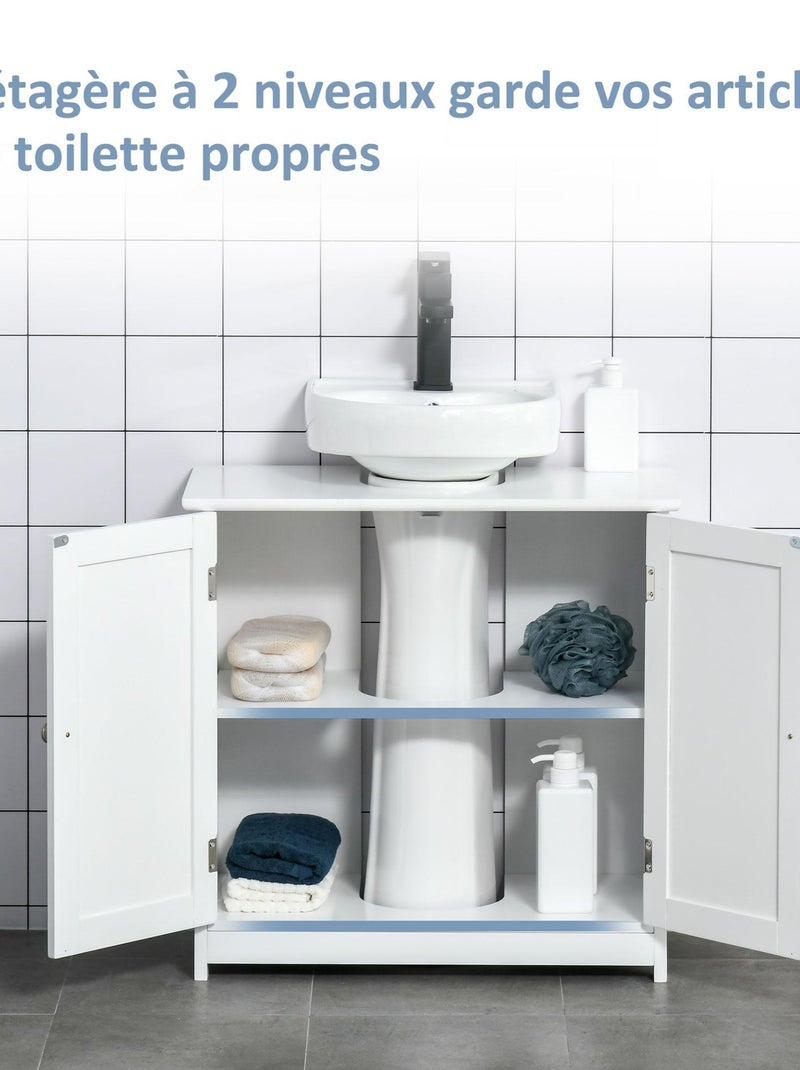 Meuble vasque 2 portes rainurées avec étagère Blanc Blanc - Kiabi