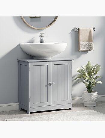 Meuble vasque 2 portes rainurées avec étagère