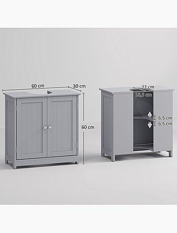 Meuble vasque 2 portes rainurées avec étagère