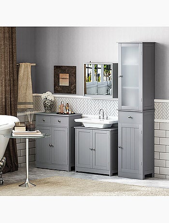 Meuble vasque 2 portes rainurées avec étagère