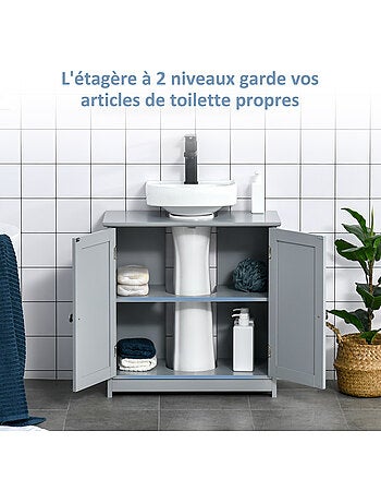 Meuble vasque 2 portes rainurées avec étagère