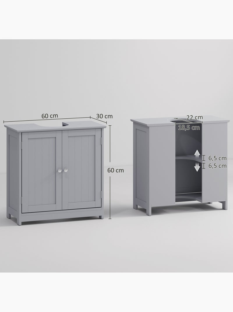 Meuble vasque 2 portes rainurées avec étagère Gris - Kiabi