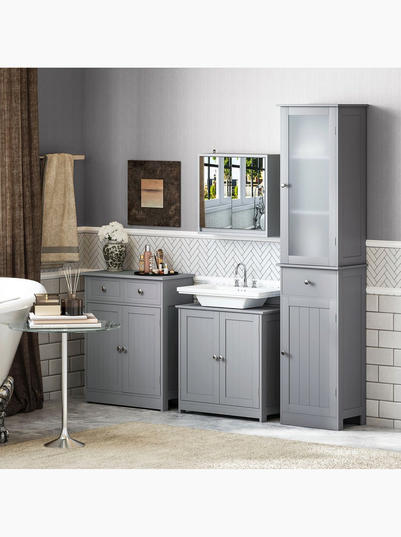 Meuble vasque 2 portes rainurées avec étagère Gris - Kiabi