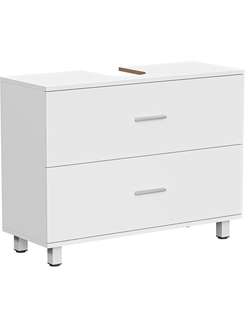 Meuble vasque 2 tiroirs moderne poignées alliage alu blanc - Kiabi